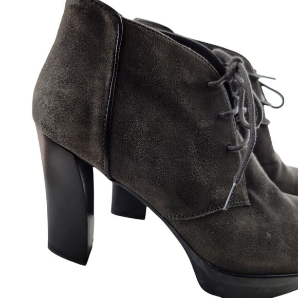 Tod's Boots Womens 7 37 Chukkah Platform Heel Lace Up Gray Suede Academia Prep - Picture 2 of 12